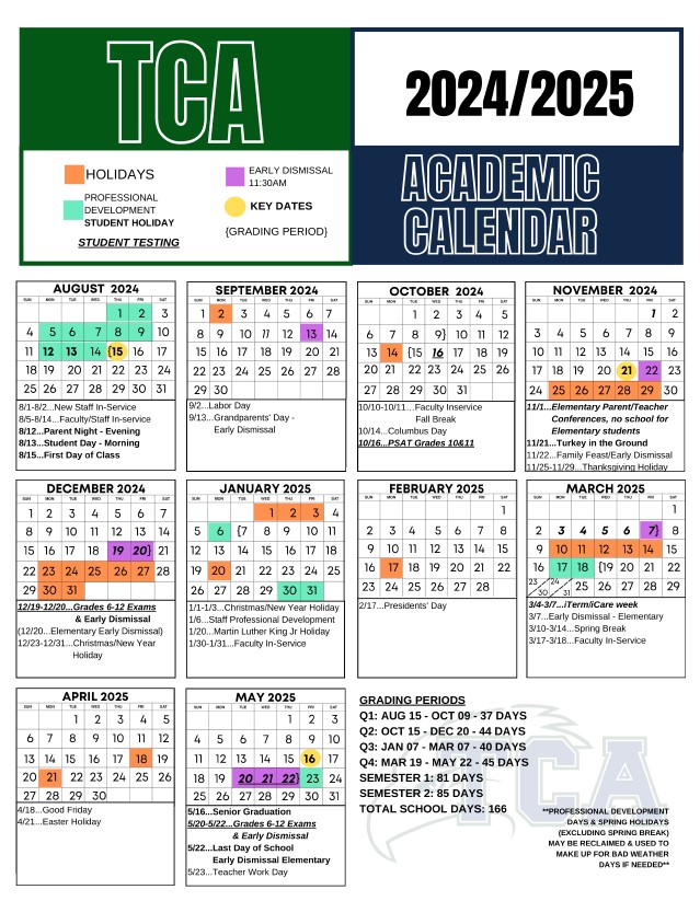 20242025 School Calendar Trinity Christian Academy